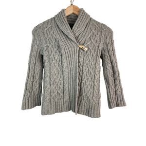 Lauren Ralph Lauren PS Gray Cable Knit Toggle Button Cardigan Sweater